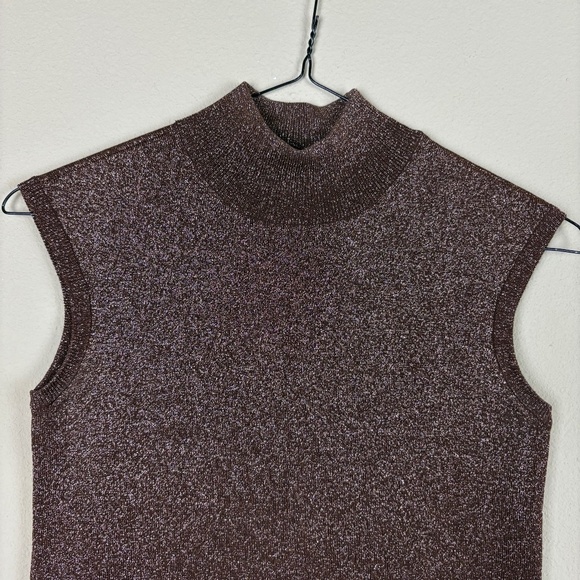 Coldwater Creek Brown/Gold Mock Turtle Neck Sparkly Sleeveless Tank; Size Small - Picture 2 of 9